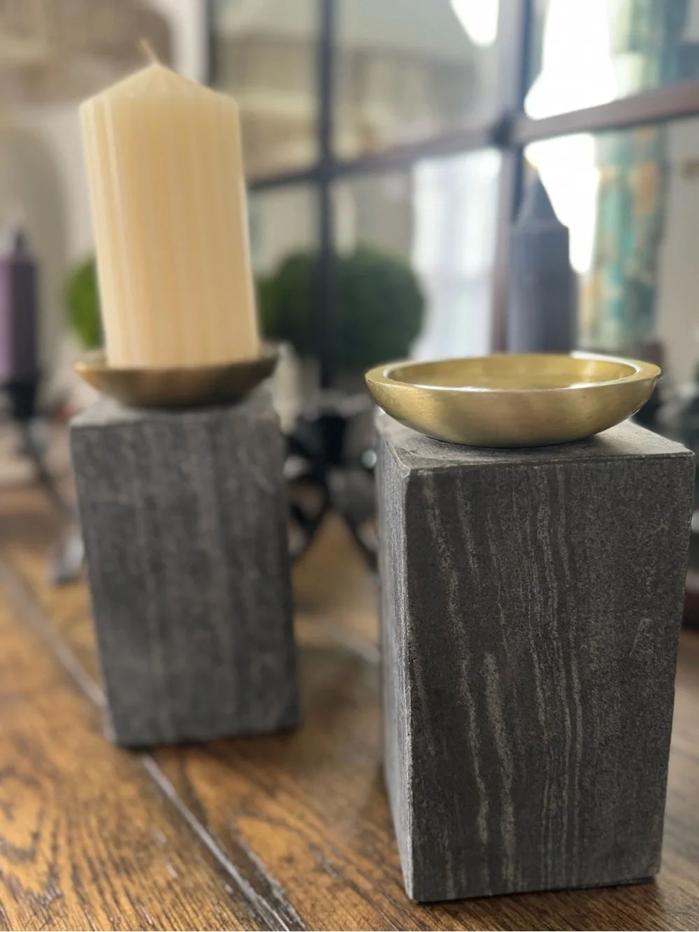 Crate &Barrel ~ 1/ Sain Marble Pillar Candle Holder 7”